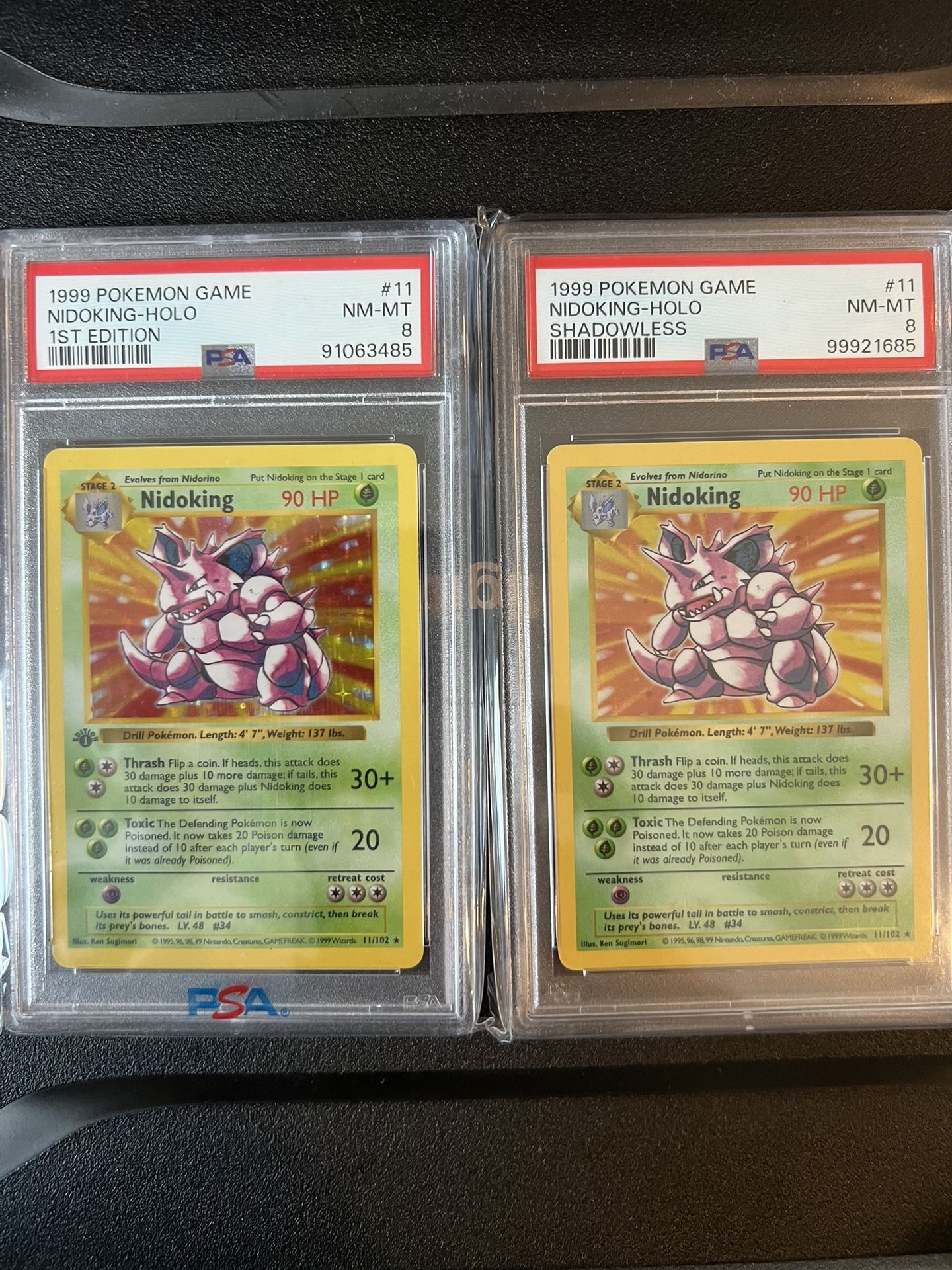 Pair Nidoking Shadowless / 1st Edition PSA 8 Slabs