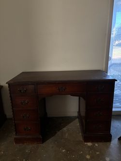 Antique Dark Wood Kneehole Desk