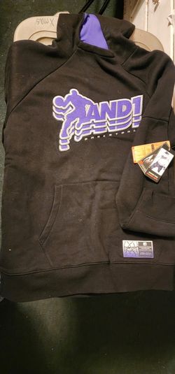And1 Sweatshirt XL Extra Large Baseline Black Purple Basketball Hoodie Pullover
