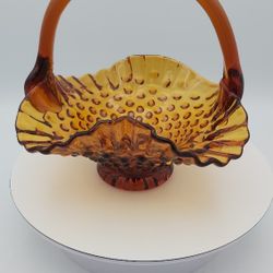 Beautiful Vintage Fenton Hobnail Glass Basket 
