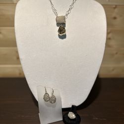 BNWOT LOFT 3 piece gold jewelry set- necklace, earrings, & ring.