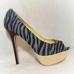Shoe Republic LA Zebra Denim Platform heel 8.5 EUC 