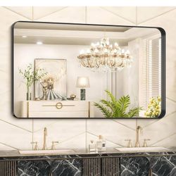 Bathroom Mirror 55x36 Inch, Large Black Bathroom Mirror with Aluminum Deep Frame, Wide Rectangle Metal Frame Vanity Mirror for Bathroom =Ro-576