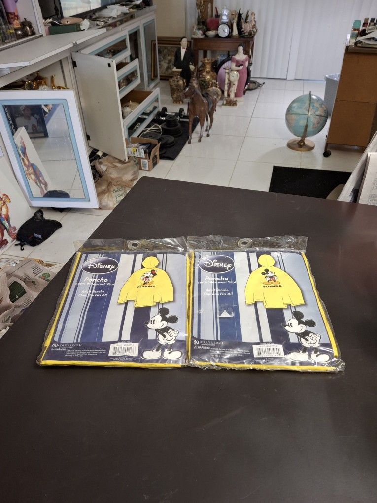 "NEW " Your Choice Disney's Mickey Or Minnie Mouse Adult Rain Poncho, Yellow One-Size-Fits-All 100% Waterproof Vinyl W/Florida Text