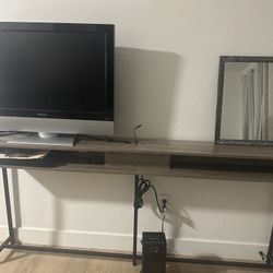: Modern Console / TV Stand – Wood Top + Metal Frame 