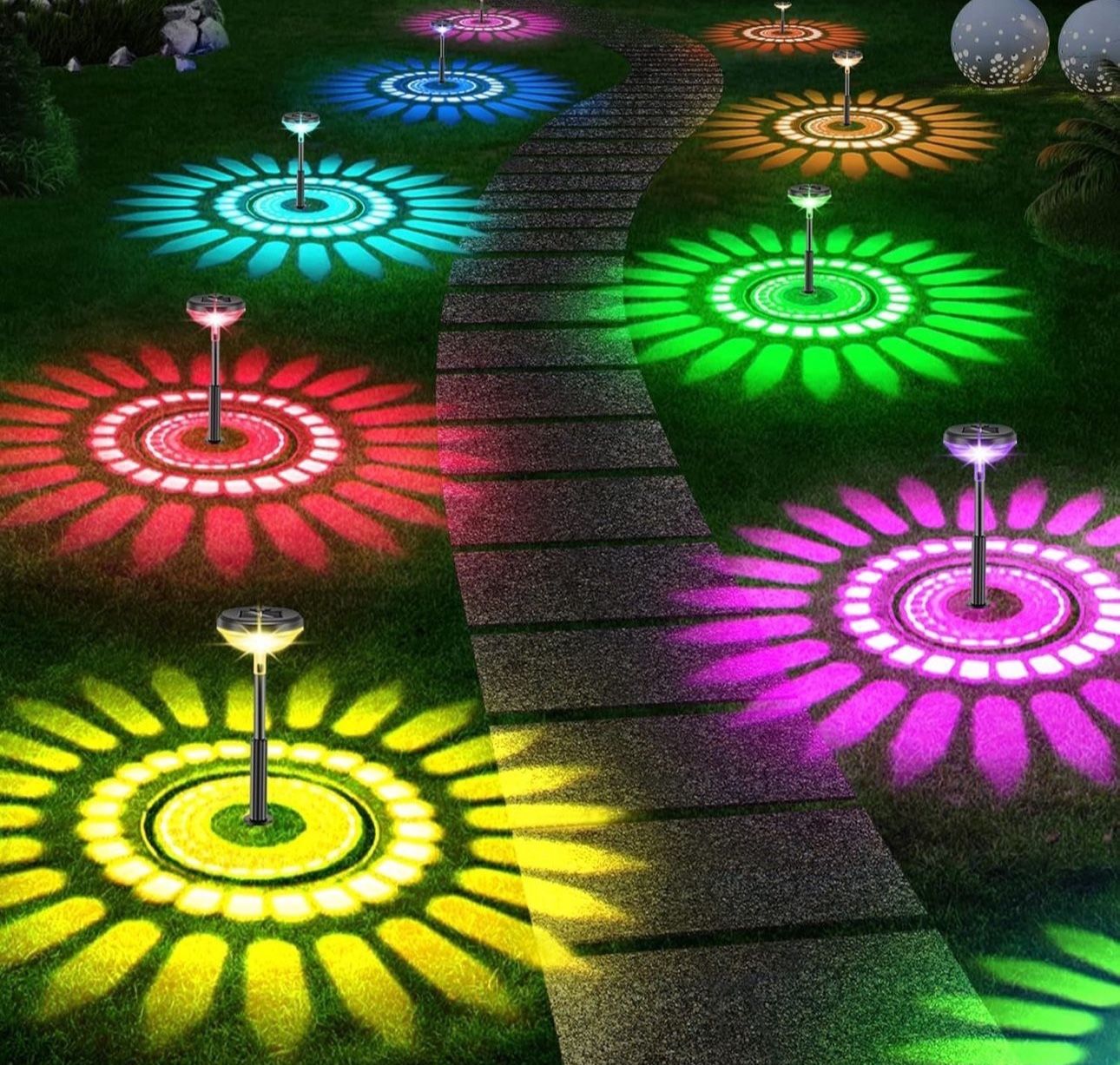 8 Pack Bright Solar Pathway Lights Outdoor Color Changing, IP67 Waterproof Solar Powered Garden Light for Walkway Yard Lawn Decorative(Multicolor&Warm