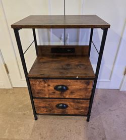 Brand New Nightstand/End Table With Charging Station & 2 Drawers 