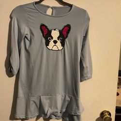 Blue Long Sleeve Shirt With Sequin Dog