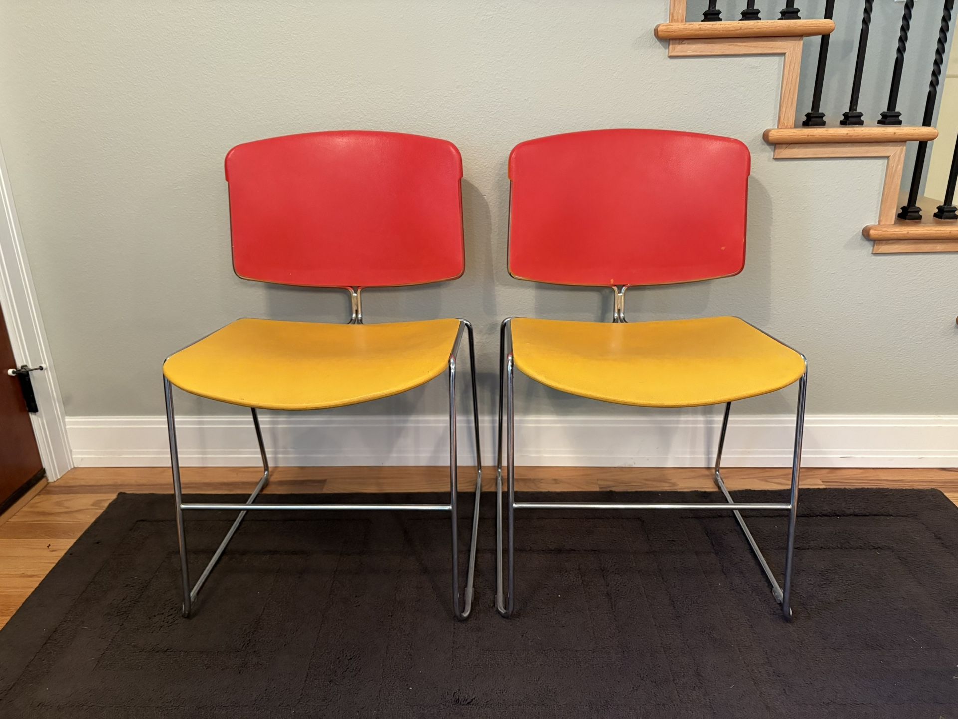 SET of 2 - 1980s Vintage Steelcase Max Stacker Plastic Chrome Chairs
