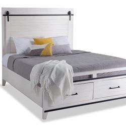 Queen White Storage Platform Bed & Mattress - EXCELLENT CONDITION