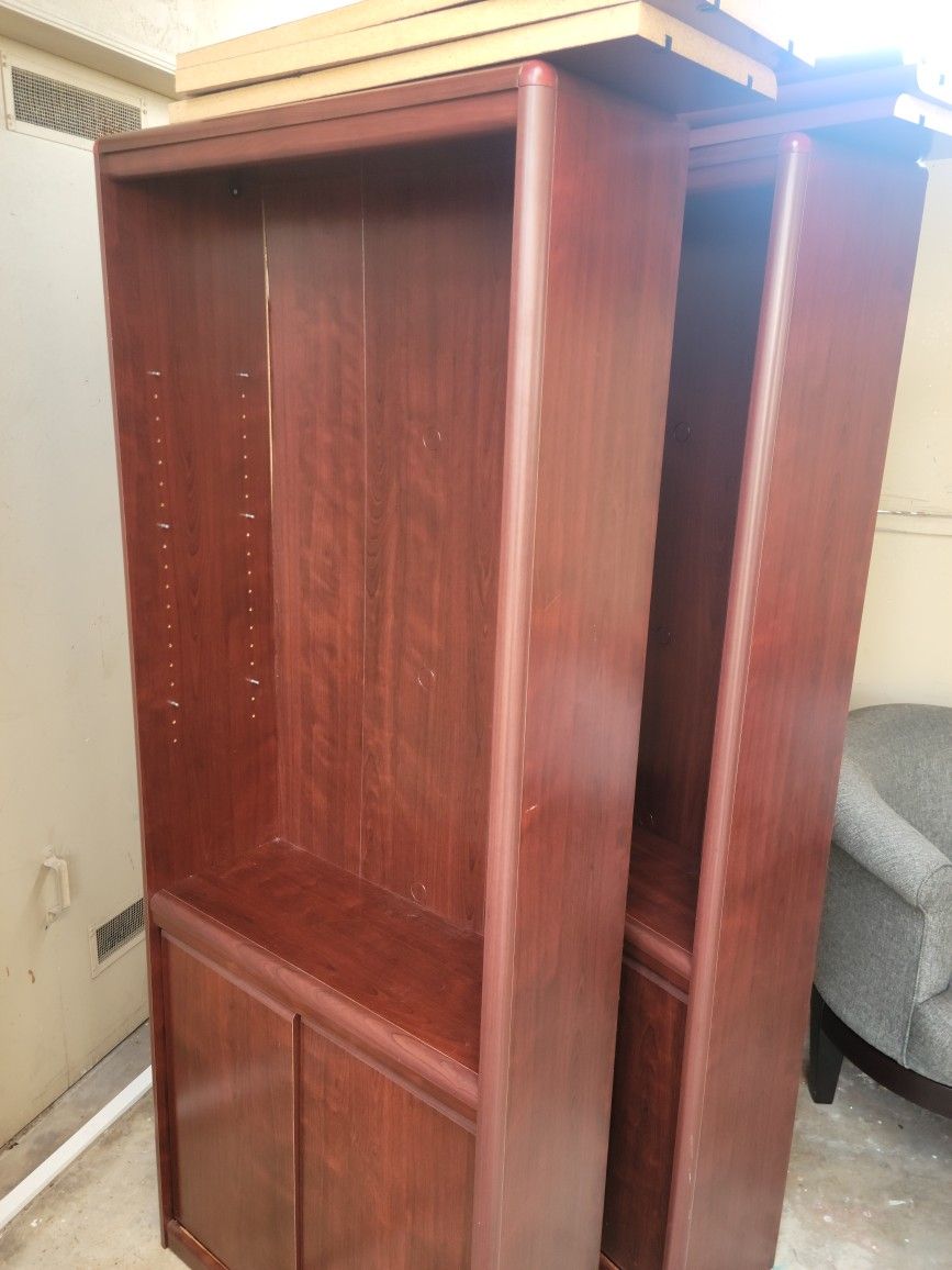 Set of 2 Tall Cherry Bookshelves with Bottom Cabinets