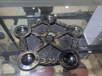 Large Pentacle Grid Five Sphere Crystal Holder Black Star Pentagram Wiccan
