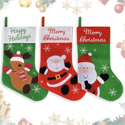 Christmas Stockings, 18-inch Xmas Sock Kit Ornaments With Santa and Reindeer Character For Kids, Indoor and Outdoor Tree Decorations Gift Supplies For
