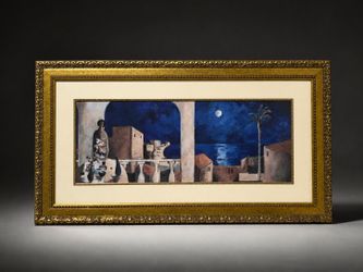 Ornate Gold Framed Mediterranean Coastal Wall Art – 25” x 45”