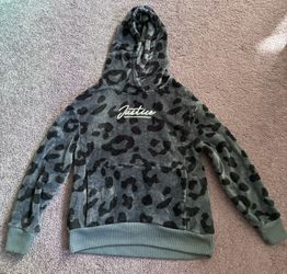 Girl’s Justice Gray Cheetah Print Faux Fur Hoodie