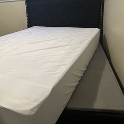 $275 Queen Bed Frame with Plug In, Mattress, Mattress Cover & Bunkie  Board