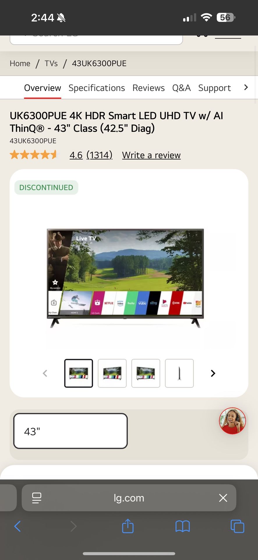 LG 43" Class 4K (2160P) Ultra HD w/ Wall Mount