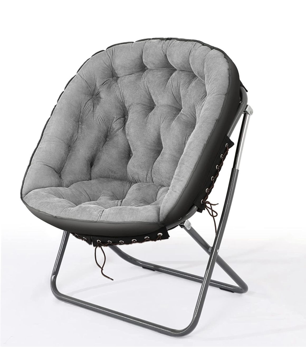 iw I WISH Saucer Chair for Adults, Oversized Saucer Chair, Folding Saucer Chair, Bedroom Papasan Chair, Comfy Moon Chair (Grey)