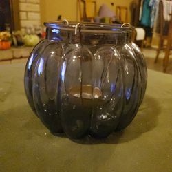 Pier One Purple Glass Candle Holder Pumpkin For Halloween Or Fall
