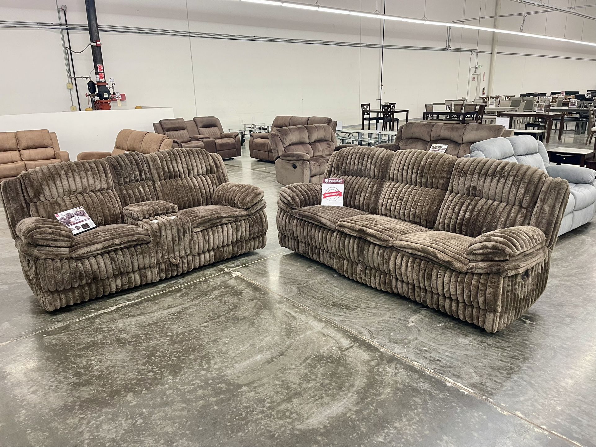 -Reclining Sofa & Love Seat- Thick Super Soft Brown Corduroy Fabric