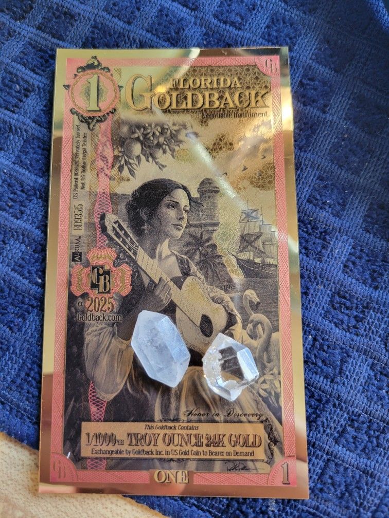 2025 Florida Goldback [1] plus 2 Herkimer diamonds 13ctw each DT Gold & Gemstone