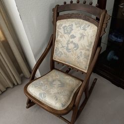 Antique Wooden Rocking Chair With Silk Cushion
