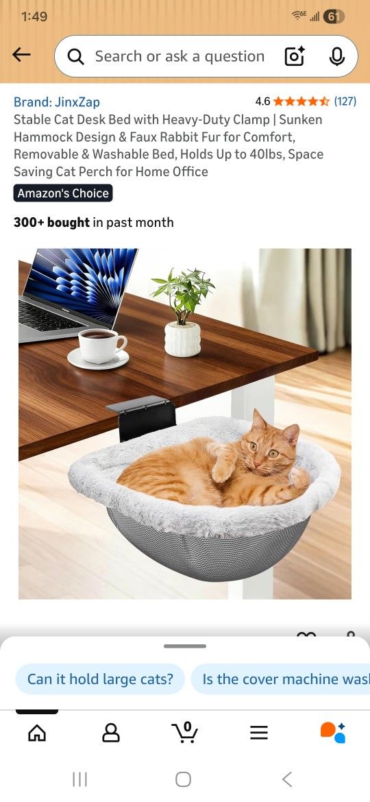 Stable Cat Desk Bed with Heavy-Duty Clamp | Sunken Hammock Design & Faux Rabbit Fur for Comfort, Removable & Washable Bed, Holds Up to 40lbs, Space Sa