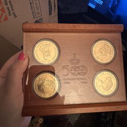 1 Quincentennial Official Caravel Collection, a set of four commemorative medallions celebrating the 500th anniversary of Christopher Columbus