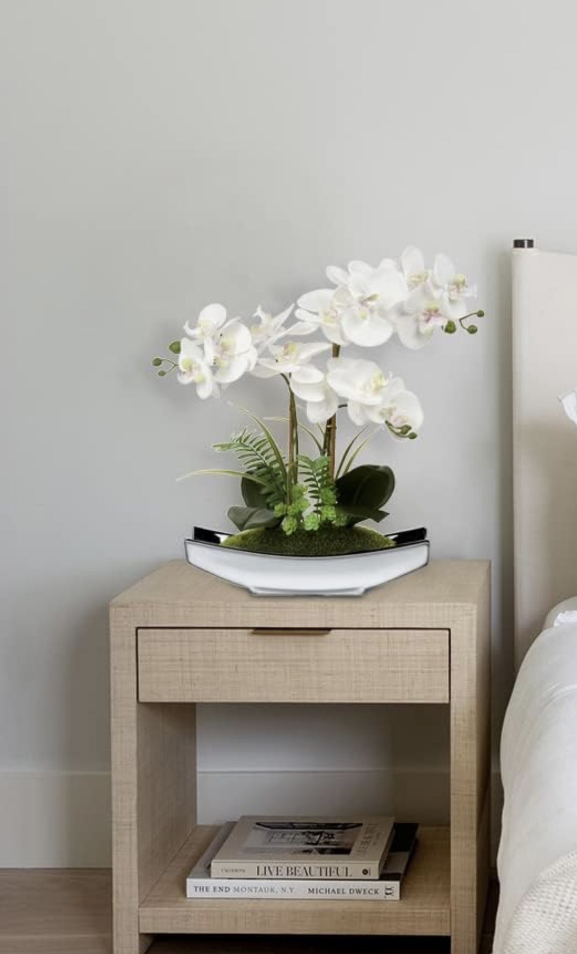 Artificial Flower With Silver Pot Real Touch Faux Orchid Plant ! Brand New