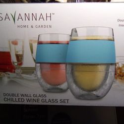 Double Wall Glass Chilled Wine Glass Set