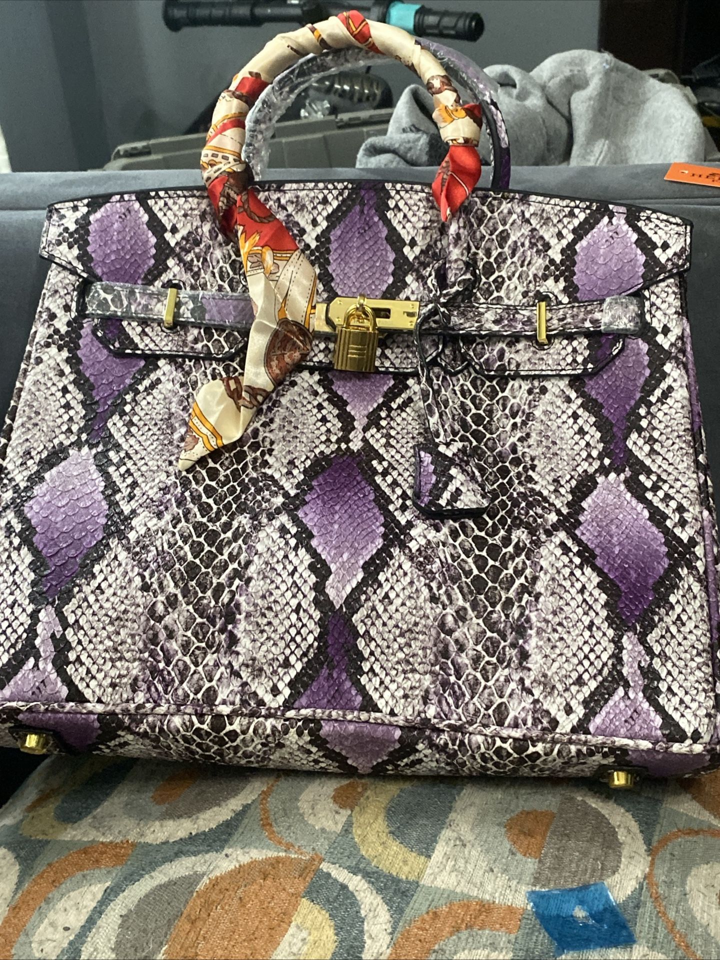 Hermes-Paris Purple Snake Skin Purse