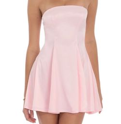 Lucy in the sky Strapless Satin Fit and Flare Dress in Pink
