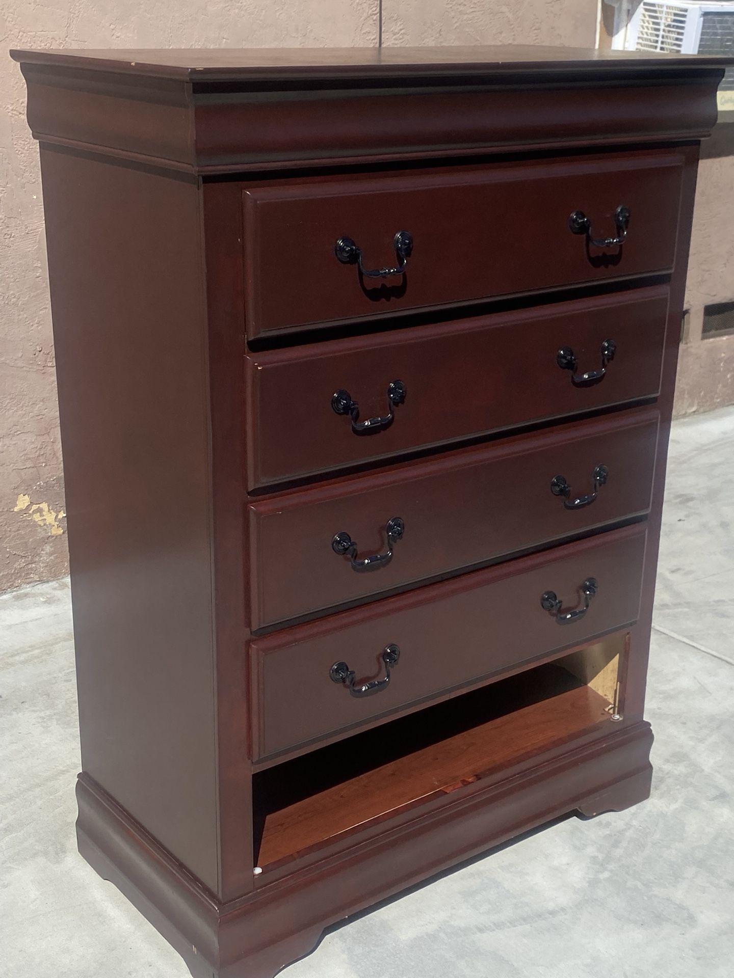 Cherry Red wood Tall chest 4 Drawer Dresser + Bottom shelf storage