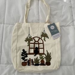 Rare BP Home Cat Kitten Art Embroidery Tote Bag Canvas Shoulder Bag 12"'x14"
