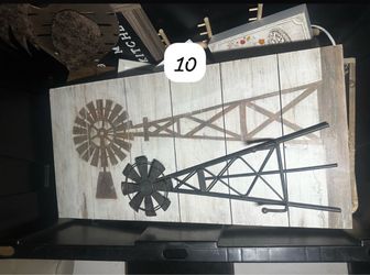 Farmhouse Windmill Wood Wall Art with Metal Decor