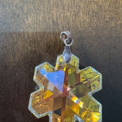 Yellow Clear Faceted Crystal Snowflake Pendant Nature Theme Made with Swarovski 