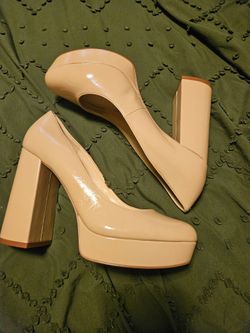 Chunky platform nude heels