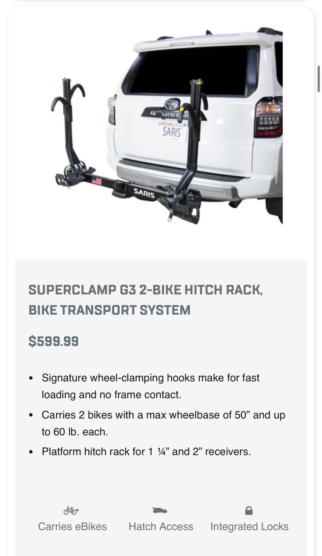 SUPERCLAMP G3 2-BIKE HITCH RACK, BIKE TRANSPORT SYSTEM