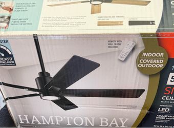 Hampton Bay Zandra II 52” Indoor/Outdoor Matte Black Ceiling Fan w/Light Kit & Remote