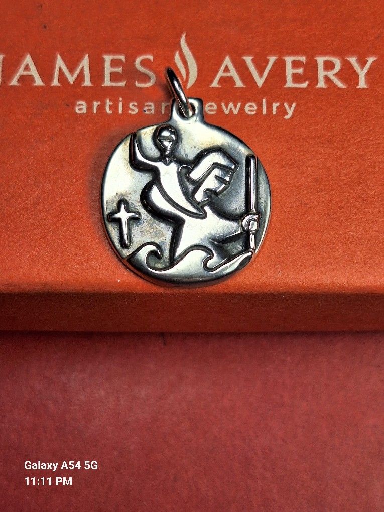 RETIRED James Avery Large Round St. Christopher Medal Medallion Pendant , 1"