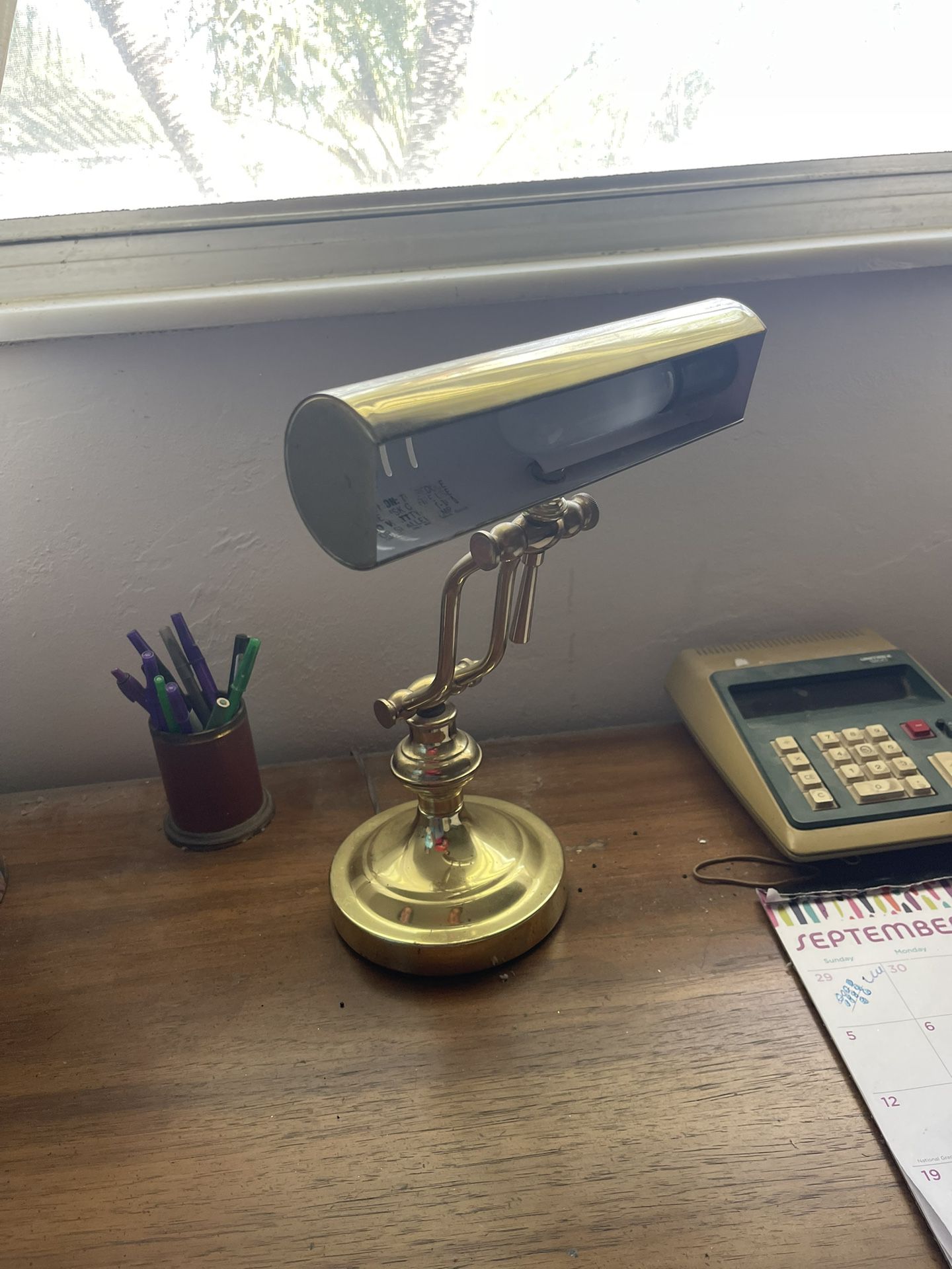 Antique Brass Bankers Desk Lamp 
