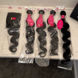 4 Bundles Human Hair+ Closure Natural Body 22 24 26 28 + 20 