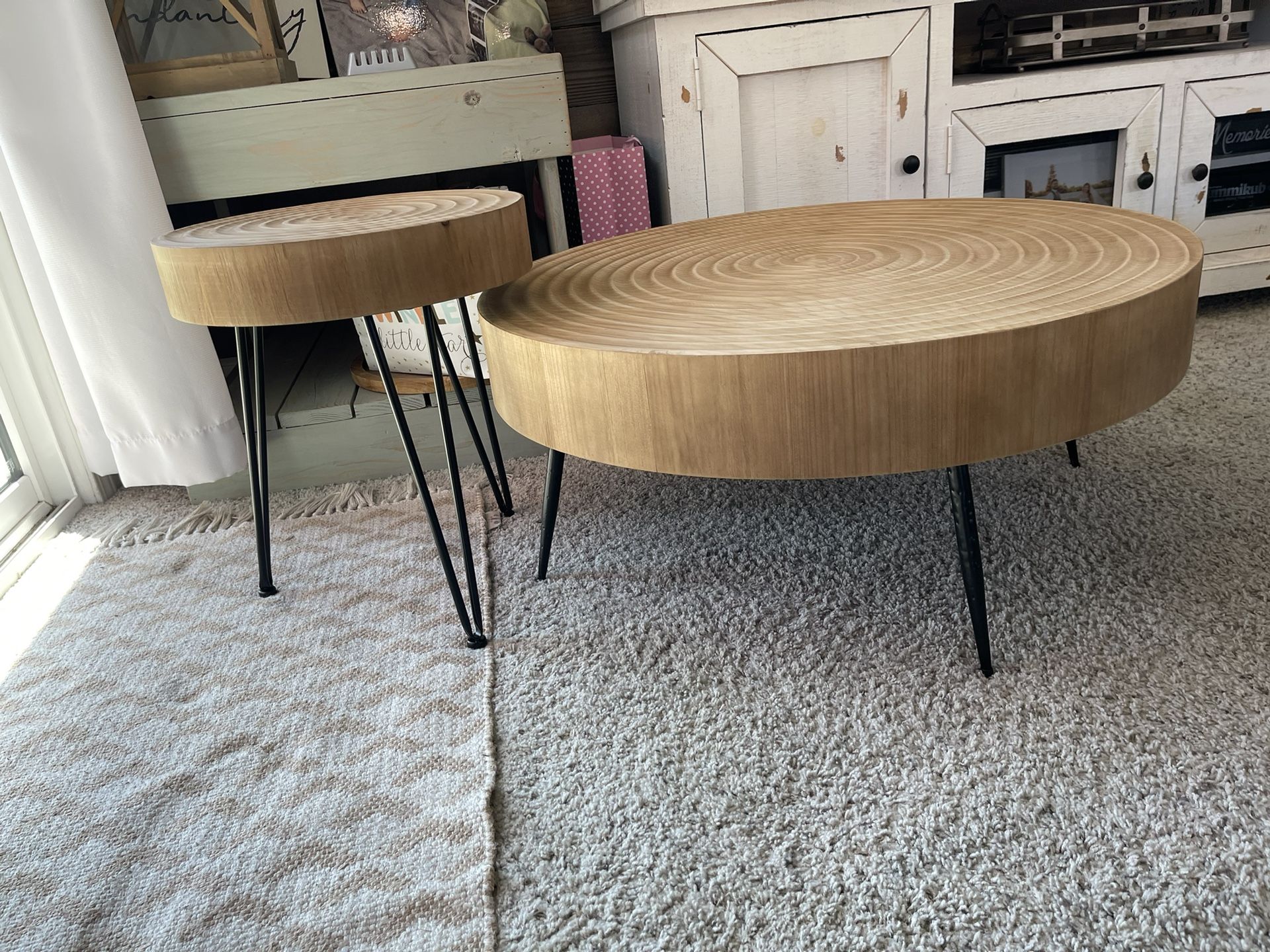 2 Piece Modern Farm House Living room Coffee Table Set