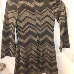 Girls Black & Gold Metallic Chevron Dress