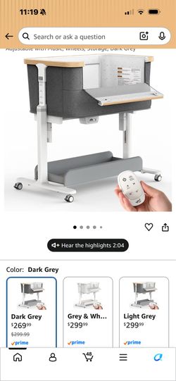 Dark Grey Baby Bassinet with Remote and Wheels