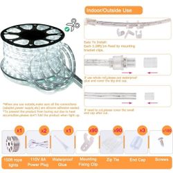 LED Rope Lights Outdoor Waterproof: 150FT LED Rope Lighting Dimmable - 110V 6500K Daylight White String Light Tube Cuttable Connectable for Garden Pat