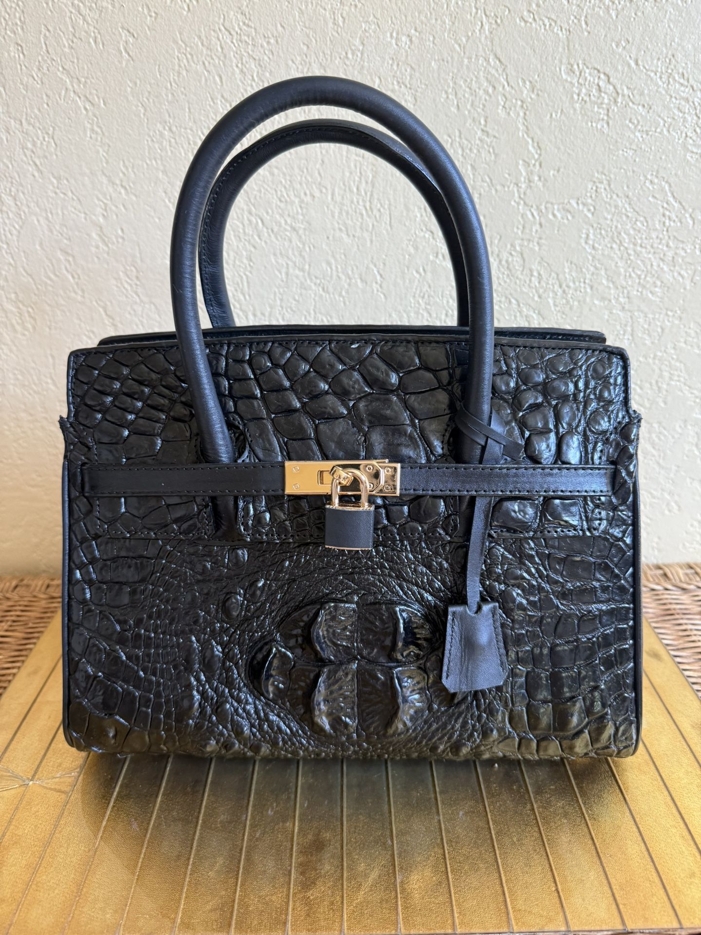 Genuine Crocodile Made In Italy, Black Handbag, Purse, Cross Body