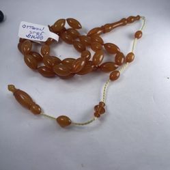 33 BEADS, Old Ottoman Style, veined MISBAHA TASBIH 7x14mm squeezing amber