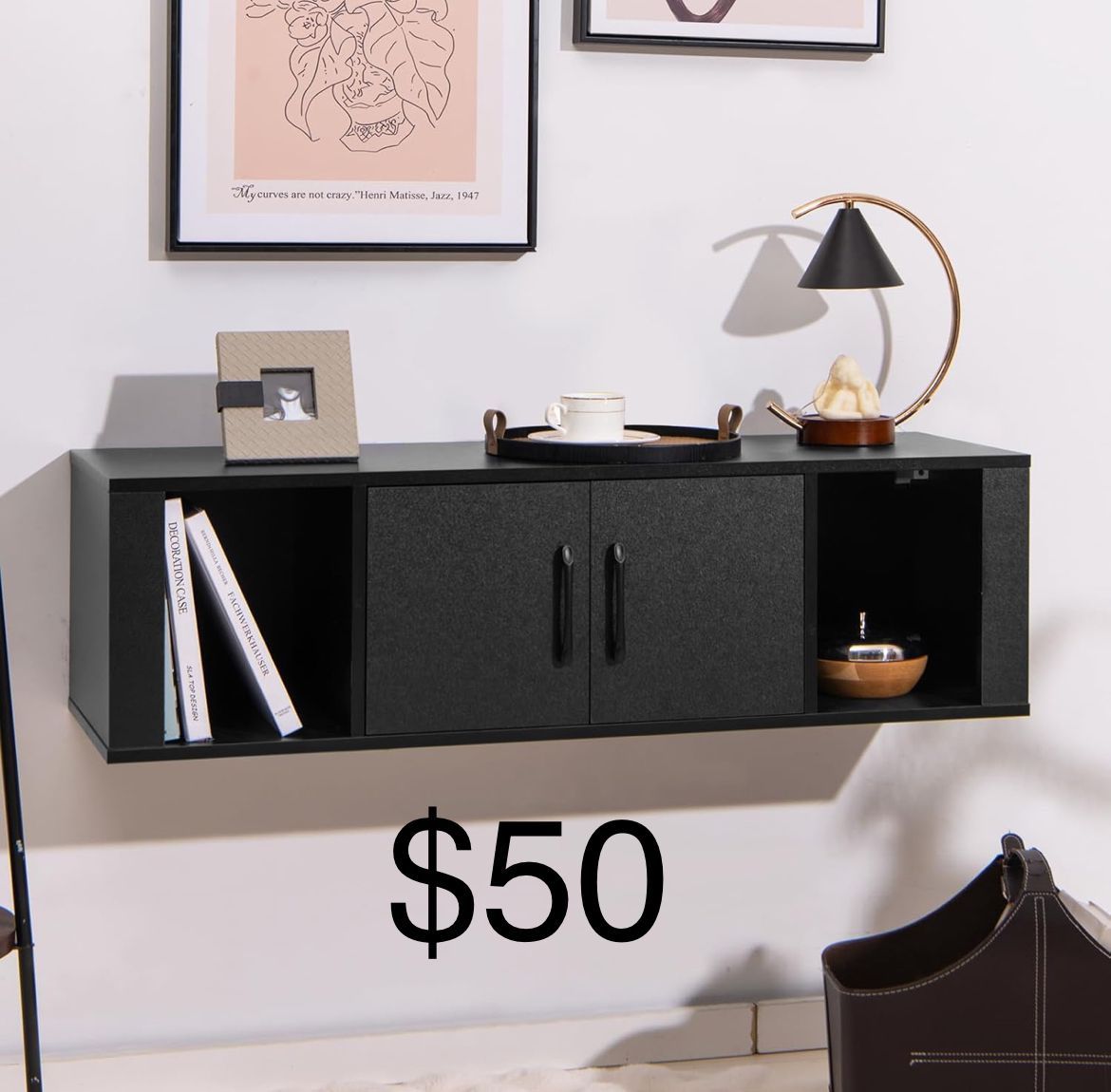 Giantex Wall Mounted Storage Cabinet 2 Cube Floating Media Hanging Desk W/2 Doors