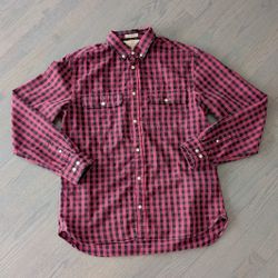 H&M Men's Plaid Button Down Shirt, Red/Black, Large